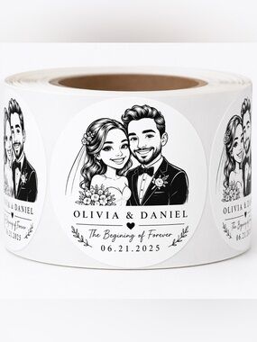 500 Custom Wedding Caricature Stickers Bride Groom Favor Labels